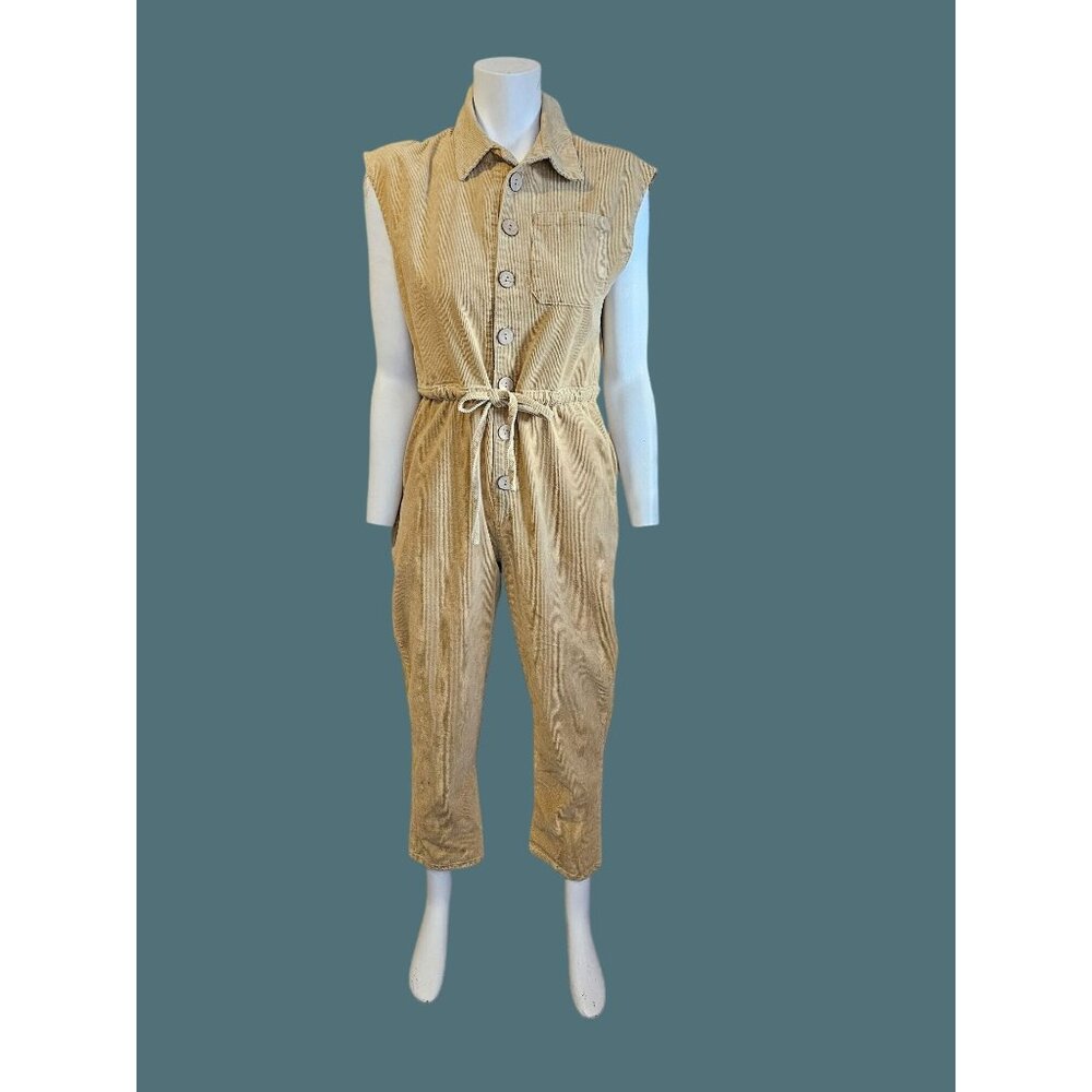 POL Sleeveless Tan Corduroy Jumpsuit - Women Size S Granola Girl Grunge
